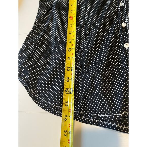 Cino Crinkle Button Up Blouse 3/4 Sleeves Cotton Sz XL Flip Cuffs Polka Dot - Picture 14 of 14